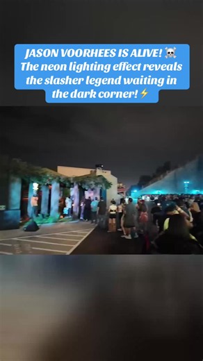 JASON VOORHEES IS ALIVE! ☠️ The neon lighting effect reveals the slasher legend waiting in the dark corner!⚡ #JasonVoorhees #FridayThe13th #HorrorMaze #HHN2025 #Scary