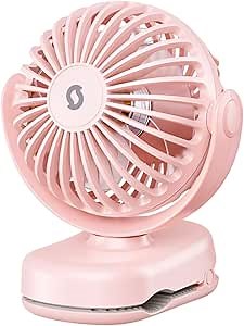 SWEETFULL Portable Clip on Fan - Mini Rechargeable Personal Fan with Strong Clamp, 3 Speeds, 11Hrs Cooling, Cute Small Desk Cooler for Stroller Bed Pet Carriers Umbrell Travel Outdoor - Pink