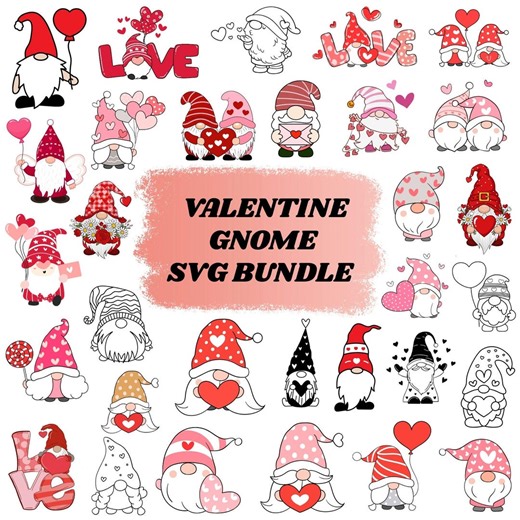 Valentine Gnome SVG Bundle: Love, Heart SVG, Cut Files for Cricut(instant Download) - Etsy
