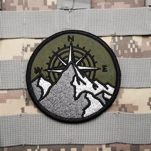 Compass Mountain Embroidered Patch, Outdoor Hiking Iron On Badge, Backpack Sew On Applique