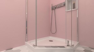 KeepTech 34 3/4 in. W x 72 in. H Frameless Neo-Angle Pivot Shower Door in Matte Black Finish with Tempered 1/4 in. Glass HD2122131070