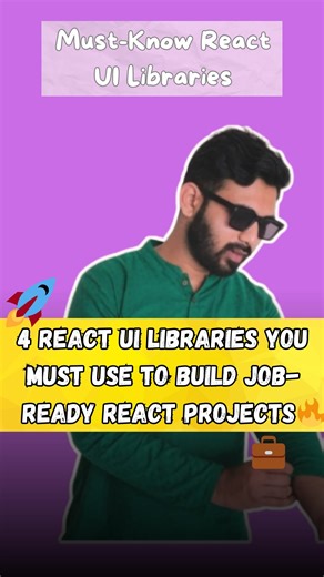 Saurabh Pranjale on Instagram: "Still building ugly UIs? 👀 These React UI libraries fix that 🔥 Material UI • Chakra UI • shadcn/ui • Ant Design Build professional, scalable React UIs with ease Perfect for real-world projects, dashboards, and interviews. Save this reel & upgrade your frontend game 🚀✨"