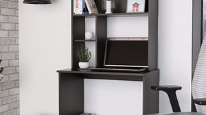 MOOSH Four Shelf Black Desk with A Writing Element for Optimal Performance and Shelves Plus Lower