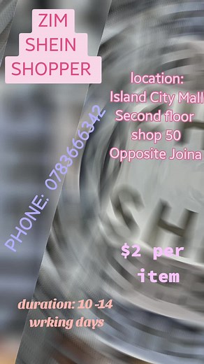 Ordering process* 😁visit the SHEIN app or website ☺️ take clear screenshot of your products 🫠Send the pic to our App Number 🤓Get a quotation 😄Pay the half amount by physical or transfer *Delivery costs to Zimbabwe* *Item Price* | *Cost* $1-$1000 $2 per item Duration: 10 to 14 working days Group link https://chat.whatsapp.com/GGFz0OfybfMInaar2hI5aP Online catalogue 🌸☺️ https://m.shein.com/ Visit our online shop to view variety of products at affordable price 😀✨