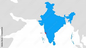 Goa map video 8, Highlighted on India Map Video, with Borders, Geography & Education” India map video, Indian territory video.