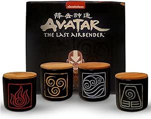 Avatar The Last Airbender Mug Set of 4 - Four Nations with Bamboo Lids - For Fans of Aang, Katara, Sokka, and Zuko