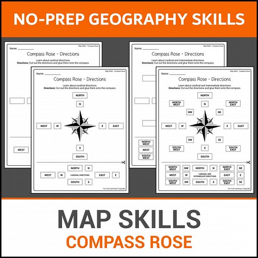 Map Skills | Compass Rose | Cardinal and Intermediate Directions | Cut and Paste | Geography Lesson | No Prep Worksheets - Etsy
