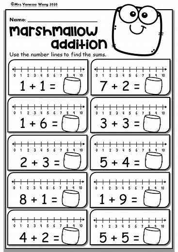 Kindergarten Math Worksheets: Number Line Addition (PDF) - Etsy