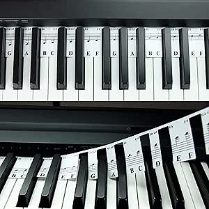 QMG Piano Keyboard Notes for Beginner, Removable Note Labels for Learning, 88 Key Full Size Piano Rake Key, Reusable, No Need Stickers