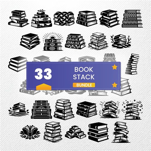 Book Stack SVG Bundle | 33 Diverse Book Clipart | PNG EPS Dxf | Cricut Silhouette Cut Files - Etsy