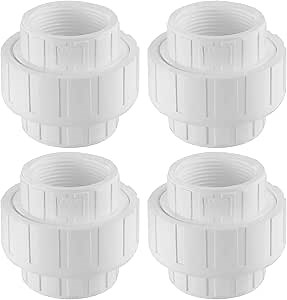 LESSO 1 inch PVC Female Thread Union,4pcs PVC Coupling, Furniture Grade for Water Systems and DIY,SCH40 White (Pack of 4)