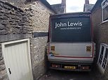 John Lewis lorry gets stuck in narrow lane in Bruton, Somerset