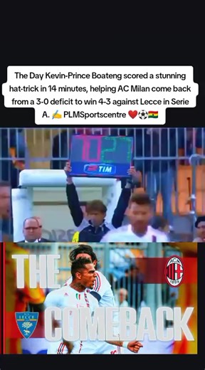 A. He came on as a half-time substitute and scored three goals, including a powerful drive from 25 yards, to turn the game around. Mario Yepes scored the winner with an 82nd-minute header Boateng's performance was praised by his coach, Massimiliano Allegri, who said,