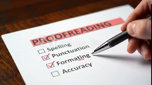 Proofreading Checklist Punctuation and Formatting Marked with Pen on White Paper Dark Brown Wooden Table Stock Video