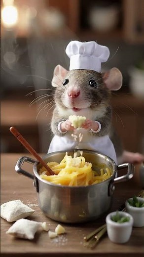 A cute mouse is cooking pasta with cheese #minimouse #cutemouse #cooking #cookingvideo