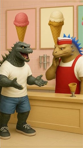 Godzilla is given a giant ice cream cone #godzilla #kingkong #monster #godzillavskong