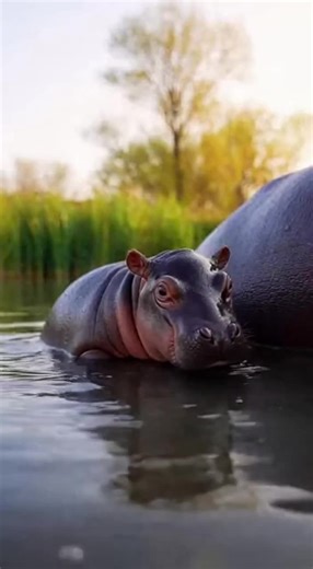 brand new baby hippo with his momma #hippo #sora2 #babyanimals #babyanimalsoftiktok #hippopotamus