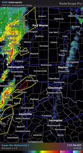 Here’s a radar loop of the storms currently. The cells south of Indianapolis will be the ones to watch. You notice there is a line of severe thunderstorm warnings and a tornado warning. This shows the tornado threat can not be totally taken off the board. Lightning counts have decreased a little bit so we will see if that trend continues and allows for some steady weakening or if these hold together. Continue to stay weather aware across the entire Miami Valley regardless if you are in the watch