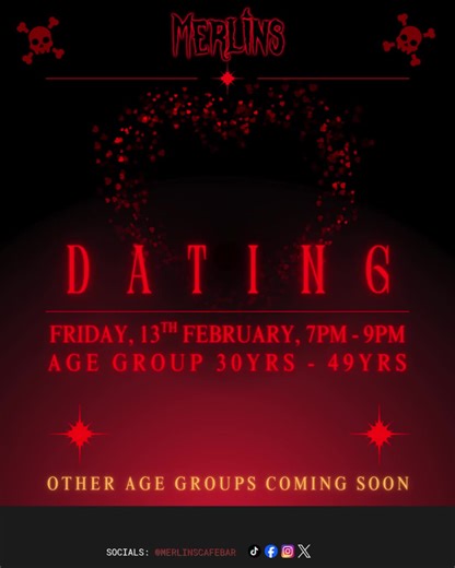 🖤🔥 INTRODUCING: ALT / PUNK / ROCK / METAL SPEED DATING AT MERLIN’S 🔥🖤 Love is in the air… and it’s loud, dark, and unapologetically alternative. We’re launching Alternative, Punk, Rock & Metal Speed Dating — and what better date than Friday 13th February 😈 ⏰ 7pm – 9pm (then party afterwards) 📍 Merlin’s Café Bar, Martineau Place, Corporation Street, Birmingham 💷 £10 entry (available from https://www.eventbrite.co.uk/e/merlins-alternative-speed-dating-event-tickets-1981192956465?aff=oddtdtc