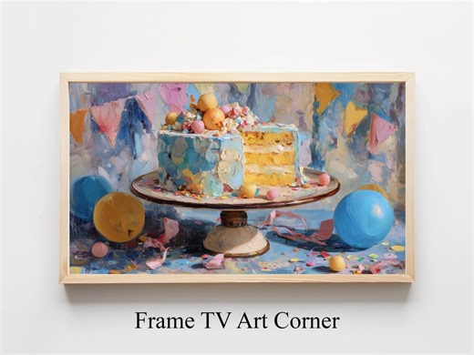 Rustic Happy Birthday Cake Frame TV Art, Festive Party Decor, Pastel Confetti, Blue Pink Art for TV, Digital Gift, Instant Download 376 - Etsy