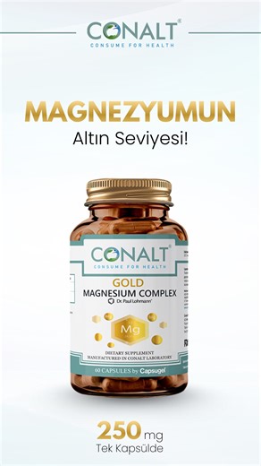 CONALT® Türkiye on Instagram: "Günlük yaşamın temposu bazen kaslarımızı, zihnimizi ve enerjimizi olması gerekenden daha fazla zorlayabilir. İşte tam bu noktada, vücudun temel işlevlerinde kritik rol oynayan magnezyumu hatırlamak gerekir. ✨ CONALT® GOLD MAGNESIUM COMPLEX, patentli 5 farklı magnezyum formunu tek kapsülde bir araya getirerek 250 mg elementel magnezyum içeriğiyle kapsamlı bir destek sunar. Magnezyum; ⚡ Yorgunluğun ve bitkinliğin azalmasına katkıda bulunur. ⚡ Elektrolit dengesine kat