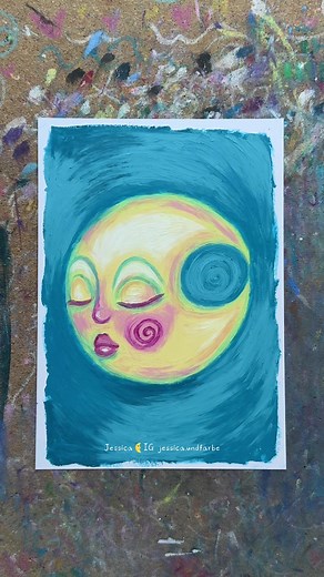 Oil Pastel Moon Painting — träumender Mond | Celestial Cozy Art
