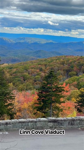 The most beautiful view ever ❤️ the Blue Ridge Parkway is gorgeous, if you have time I highly recommend to drive to the Linn Cove Viaduct mile post 302 on the parkway, the fall colors are amazing right now 10-13-25 #blueridgeparkway #fallcolors #naturelovers #travel #fall2025 | I Love The Smoky Mountains