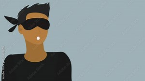 Animated or cartoon character, male thief, robber, bandit crime speaks, lip sync, facial animation for storytelling. Male character head speaking, looping animation frames in flat style