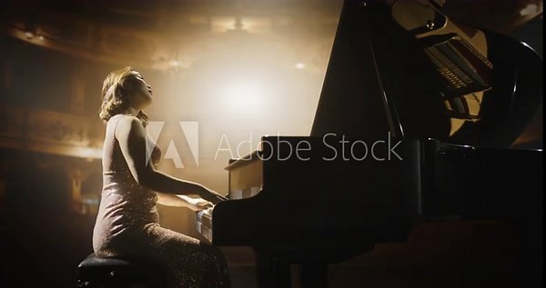 Female Pianist Playing Academic Music, Performing Classical Solo Compositions on Stage. Grand Piano Resounds With Rich, Melodic Tones of a Romantic Ballad, Asian Pianist Entertaining the Audience
