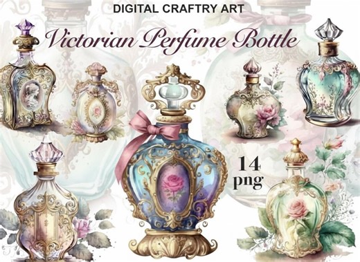 Victorian Perfume Bottle Clipart 14 PNG Vintage Shabby Chic Watercolor Digital Download - Etsy