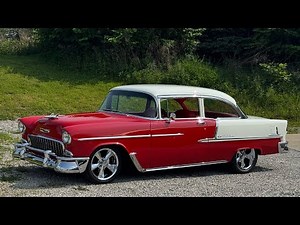 ‘55 Bel-Air full custom red leather and suede interior.