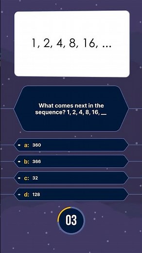 What comes next in the sequence? 1, 2, 4, 8, 16, __