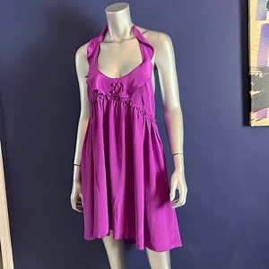 Women’s Silk halter dress with open back and ruffle detail