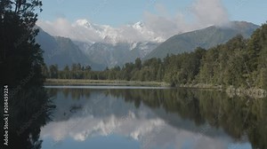 Mount. Cook and Mount. Tasman from Lake Matheson, New Zealand