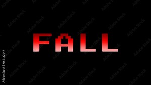 3D digital animation in 1990s style. The colorful video inscriptions appear on the screen. These are Coming soon, Fall, Spring, Summer, Winter. They appear two times in the black background.