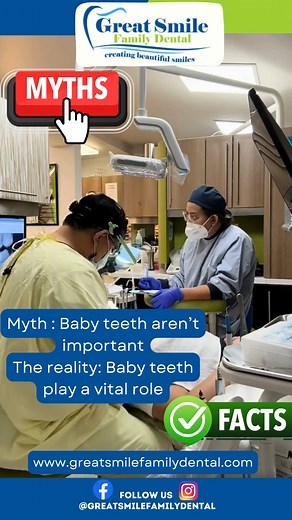 🌟 Myth vs Fact: Baby Teeth Don’t Matter? 🦷 Myth: Some believe that baby teeth are not important because they will eventually fall out. Fact: Baby teeth play a vital role in a child’s development. They help with chewing, speech development, and serve as placeholders for adult teeth. Neglecting baby teeth can lead to issues with permanent teeth later on. Regular dental check-ups can help ensure the health of your child’s baby teeth. 💬💡 𝗖𝗿𝗲𝗮𝘁𝗶𝗻𝗴 𝗕𝗲𝗮𝘂𝘁𝗶𝗳𝘂𝗹 𝗦𝗺𝗶𝗹𝗲𝘀 𝗯𝘆 𝗗𝗿