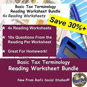 Basic Tax Terminology Lesson Reading Worksheet Bundle w/Answer Keys