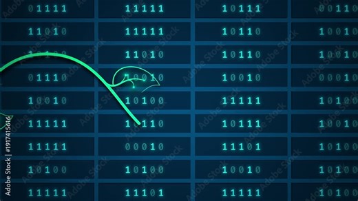 Glowing plant data circuit over binary server grid representing sustainable AI motion design, Seamless Loop animation.