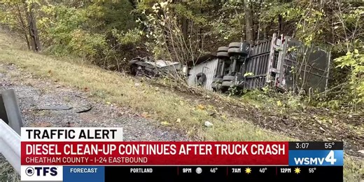 Truck hauling frozen bread crashes, spills nearly 200 gallons of diesel on TN interstate