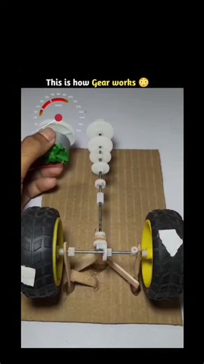 THE MOON on Instagram: "This simple setup clearly explains how gears work in real machines 🚗⚙️ As the motor rotates, a small gear drives a larger gear, reducing speed while increasing torque. This is why the wheels rotate slowly but with much more force — exactly like a vehicle starting in lower gears. Smaller gears provide higher speed with less torque, while larger gears deliver lower speed with greater torque. By arranging multiple gear stages in sequence, machines can control power efficien