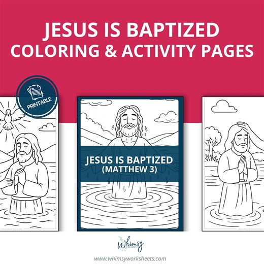 Jesus Baptism Bible Story Printable | Sunday School Coloring and Activity Sheets | Christian Homeschool Lesson | Kids Church Worksheet - Etsy