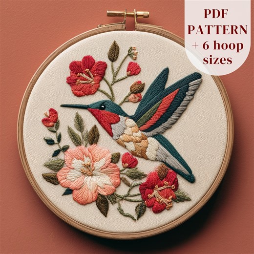 Hummingbird Hand Embroidery Design: Floral Tropical Animal Hoop Art, DMC Colors (PDF Pattern) - Etsy
