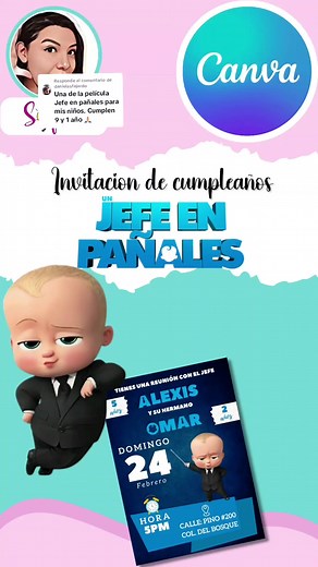 Creación de invitaciones personalizadas para fiesta temática de jefe en pañales