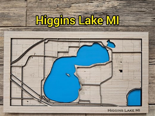 Higgins Lake Michigan Layered Map SVG Laser File (digital Download) - Etsy Canada