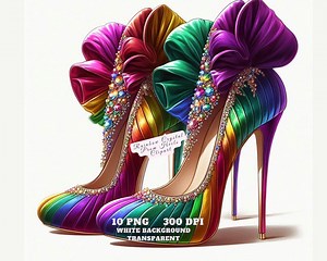Rainbow Crystal Prom Heels Clipart, Sparkly High Heel PNG, Fashion Shoe Illustration, Glitter Shoe Clip Art, Digital Download Commercial Use - Etsy