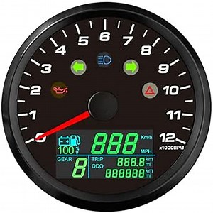 ELING 85mm Universal Speedometer GPS 0-299km/h MPH Odometer for Motorbike Truck Racing with Tachometer 12000RPM Fuel Level Gauge Voltmeter 12V 24V