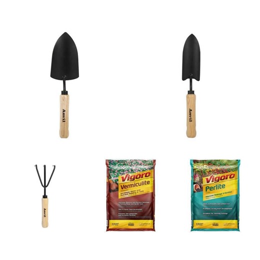 5-2/5 in. Wood Handle Garden Tool Set with 8 Qt. Organic Vermiculite and Perlite Soil Amendment - The Home Depot