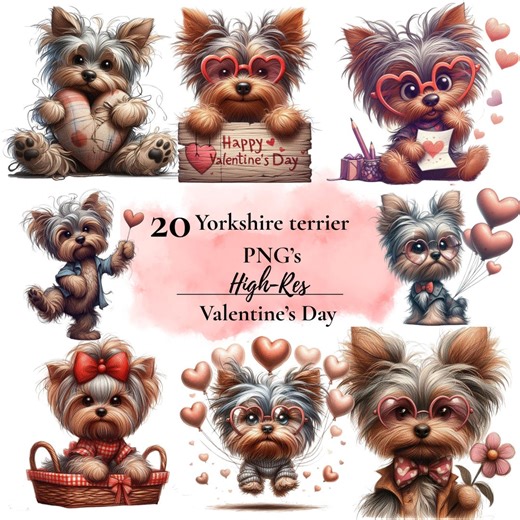 Yorkshire Terrier Valentine Clipart, Yorkie Dog Love PNG, Valentine’s Day Dog Clip Art, Cricut Scrapbook Sublimation, High Resolution 300DPI - Etsy