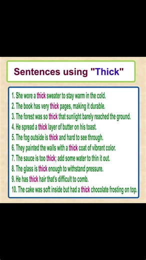 Meaning of "Thick" with example sentences Learn English Vocabulary #englishlearningonline #usareels #spoken #englishtips #englishlearning #advancedenglish #englishclass #English #dailyenglish #sentence #englishlearning | English Learning