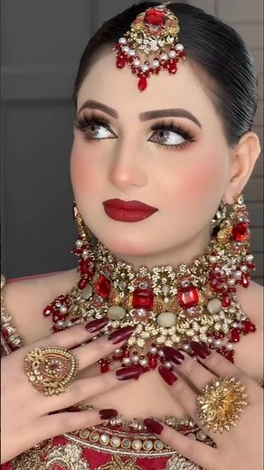 Pakistani Barat Bridal Makeup Tutorial ✨ Bold Red Lips & Golden Eyes Glam Look #bridelmakup